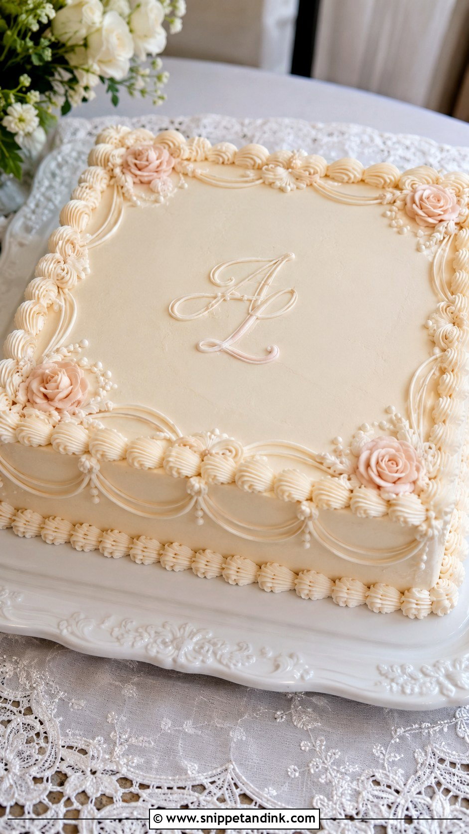 Vintage Piped Wedding Sheet Cake - Snippet and Ink - 20 Summer Sheet Cake Designs for Wedding