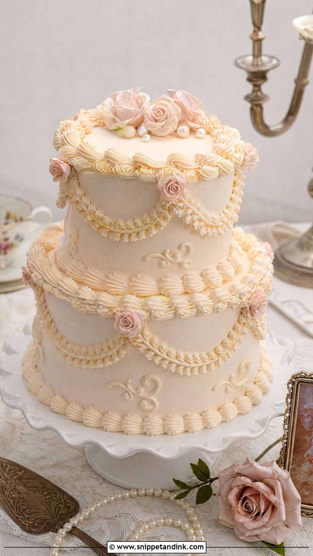 Vintage Piping Wedding Cake - Snippet and Ink - 20 Pattern Cake Ideas for Wedding