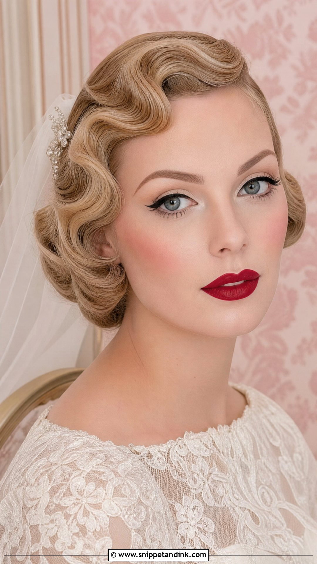 Vintage Red Lip Bridal Makeup - Snippet and Ink - 20 Red Lips Bride Ideas