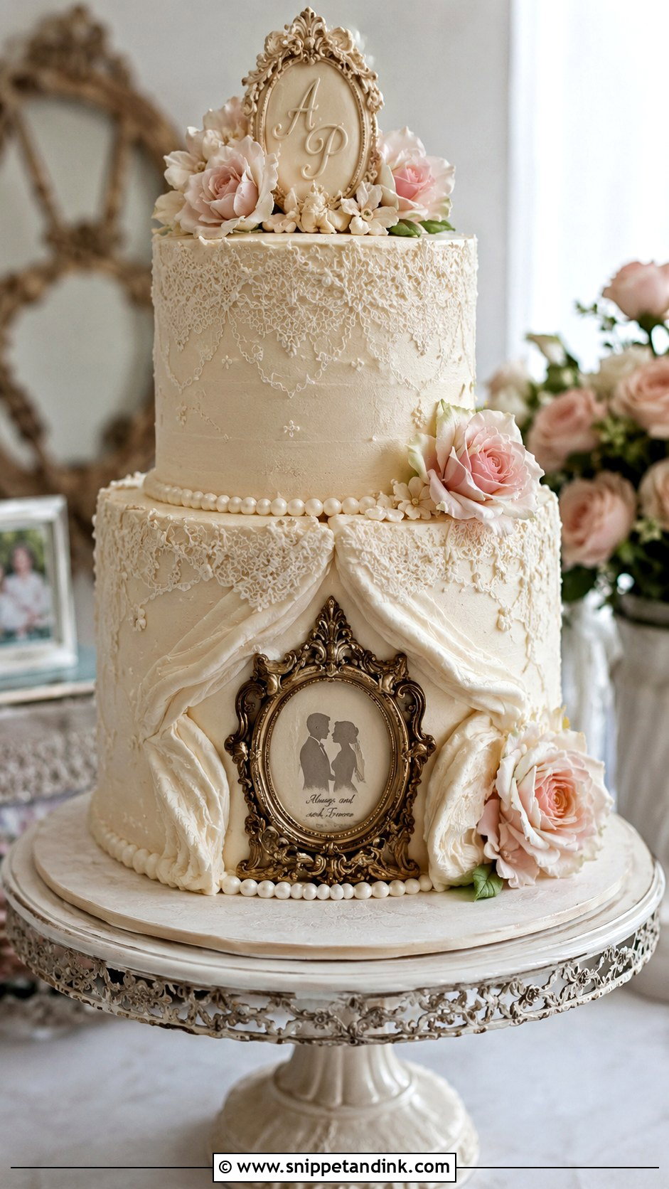 Vintage Reveal Wedding Cake - Snippet and Ink - 20 Reveal Wedding Cake Ideas