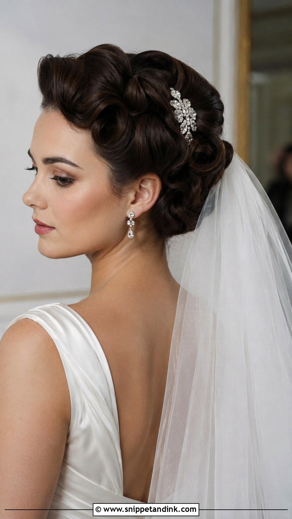 Vintage Roll Updo With Veil Below - Snippet and Ink - 25 Veil Under Updo Ideas