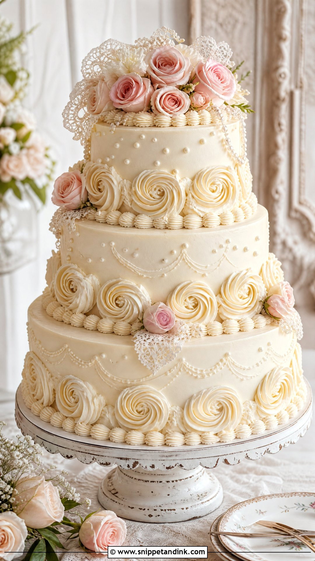 Vintage Rosette Wedding Cake - Snippet and Ink - 30 Rosette Cake Ideas for Wedding