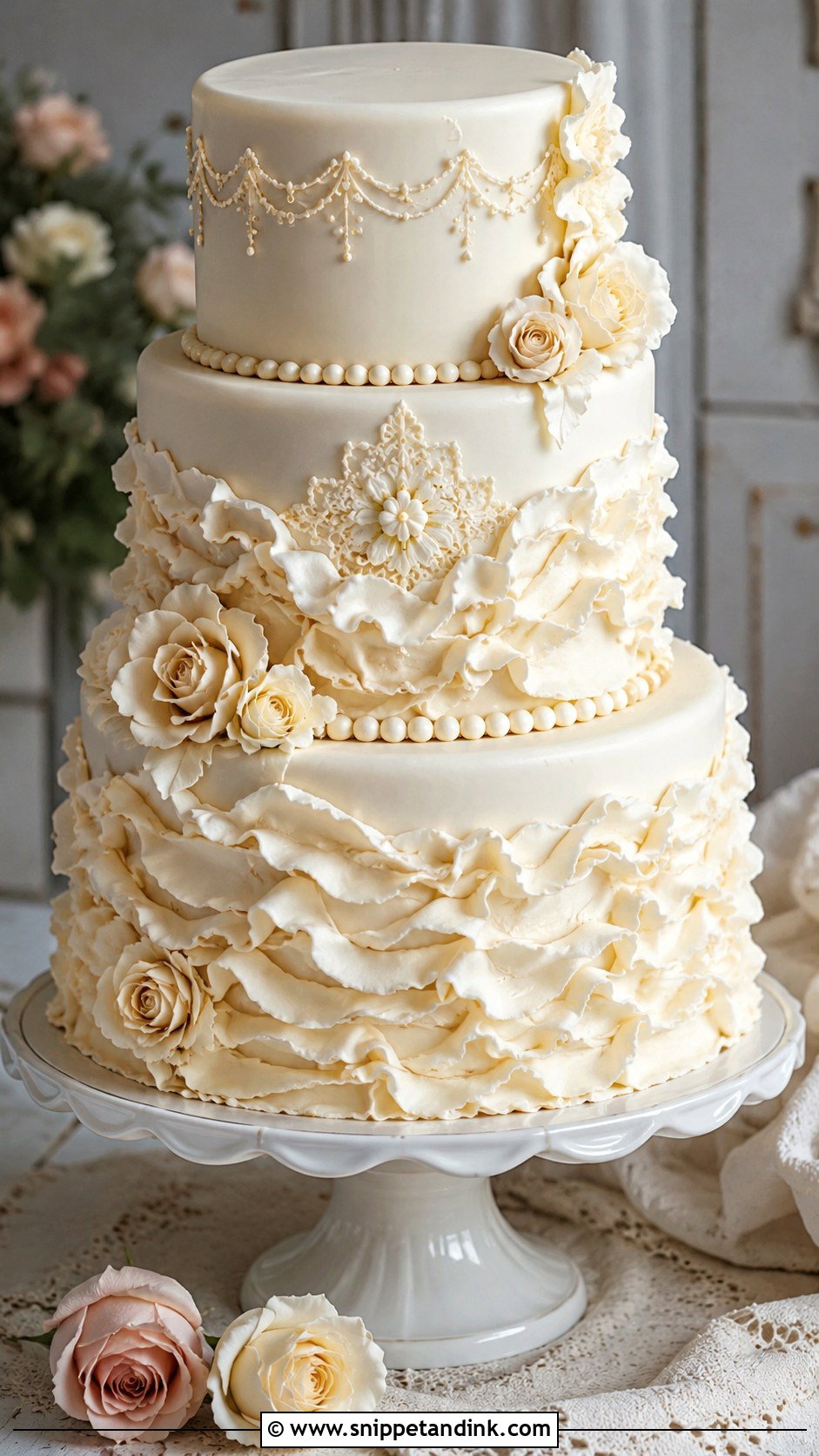 Vintage Ruffle Wedding Cake - Snippet and Ink - 20 Elegant Vintage Wedding Cakes