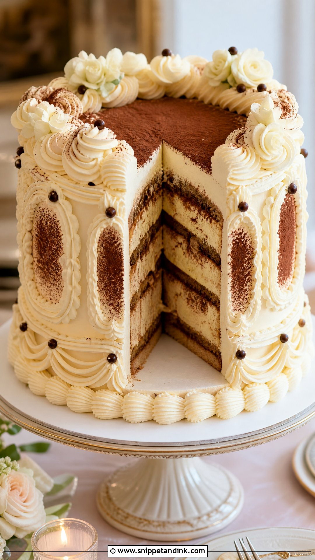 Vintage Tiramisu Wedding Cake - Snippet and Ink - 25 Tiramisu Wedding Cake Ideas