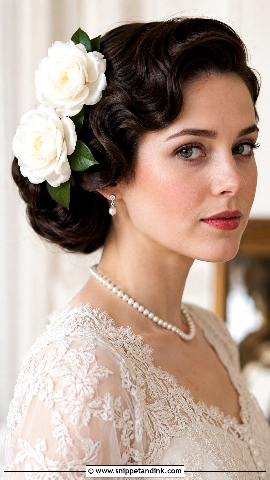 Vintage Updo With Camellias - Snippet and Ink - 25 Wedding Hair with Flowers