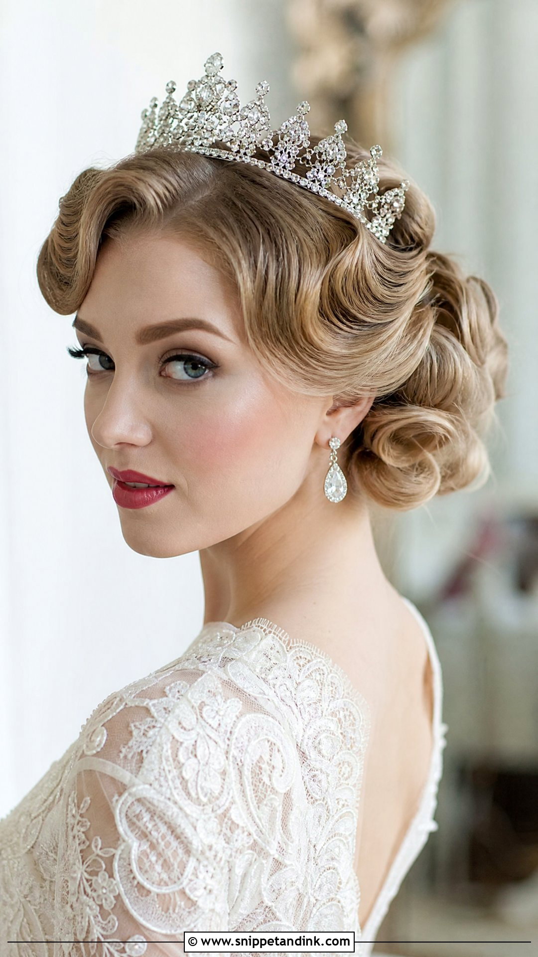 Vintage Updo With Crystal Crown - Snippet and Ink - 20 Bridal Crown Hairstyles