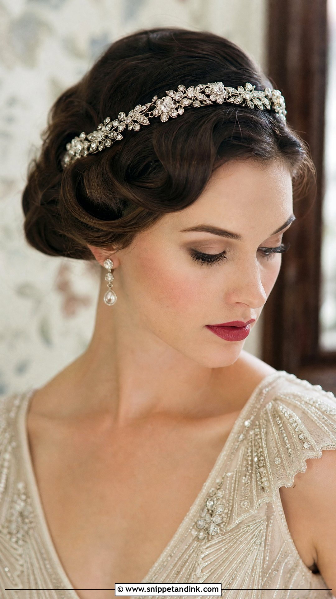 Vintage Updo With Embellished Headband - Snippet and Ink - 20 Wedding Hairstyles with Headband