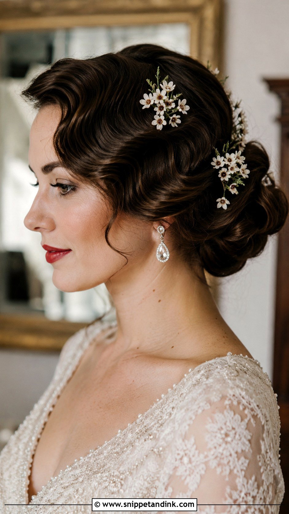 Vintage Updo With Floral Accents - Snippet and Ink - 20 Bridal Hair with Flower Crown Ideas