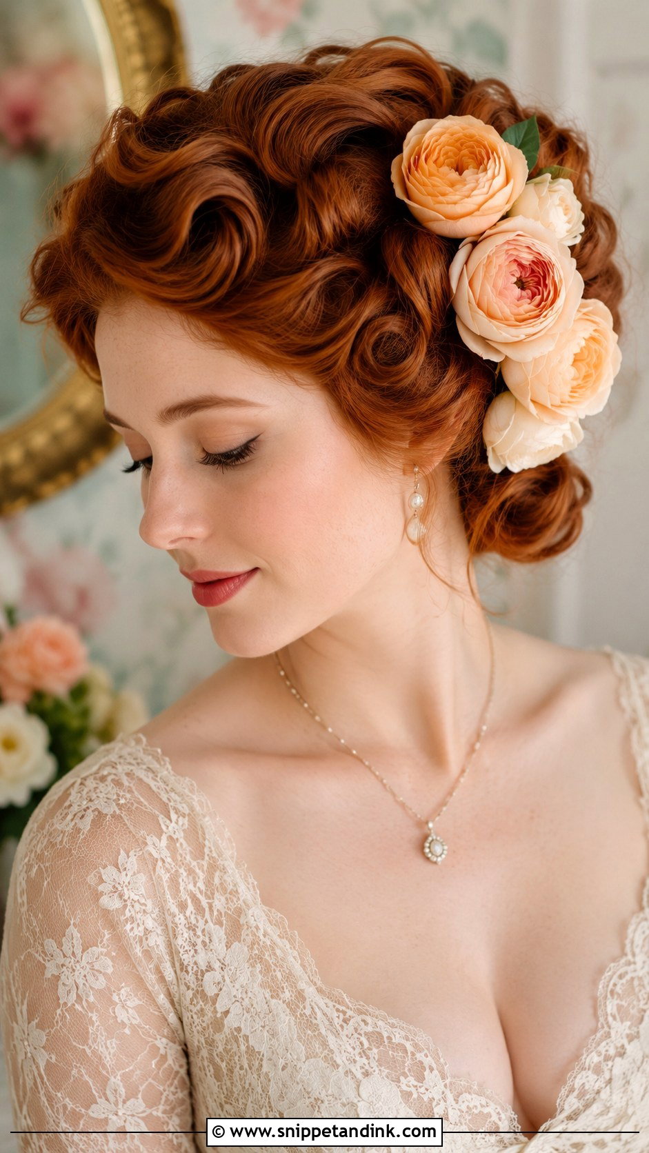 Vintage Updo With Garden Roses - Snippet and Ink - 20 Bride Hairstyles with Flowers