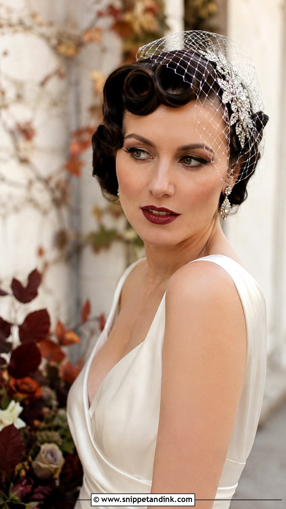 Vintage Updo With Pin Curl Bangs - Snippet and Ink - 20 Wedding Updo with Bangs Ideas