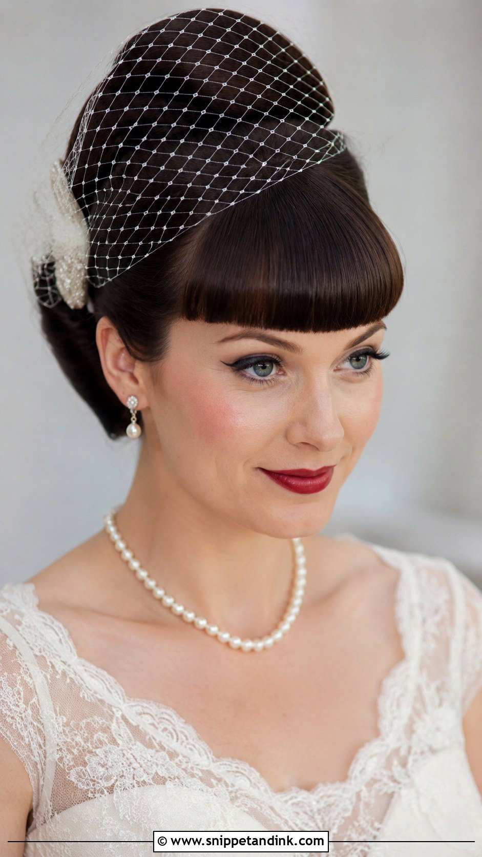 Vintage Updo with Blunt Bangs - Snippet and Ink - 25 Bridal Hairstyles with Bangs