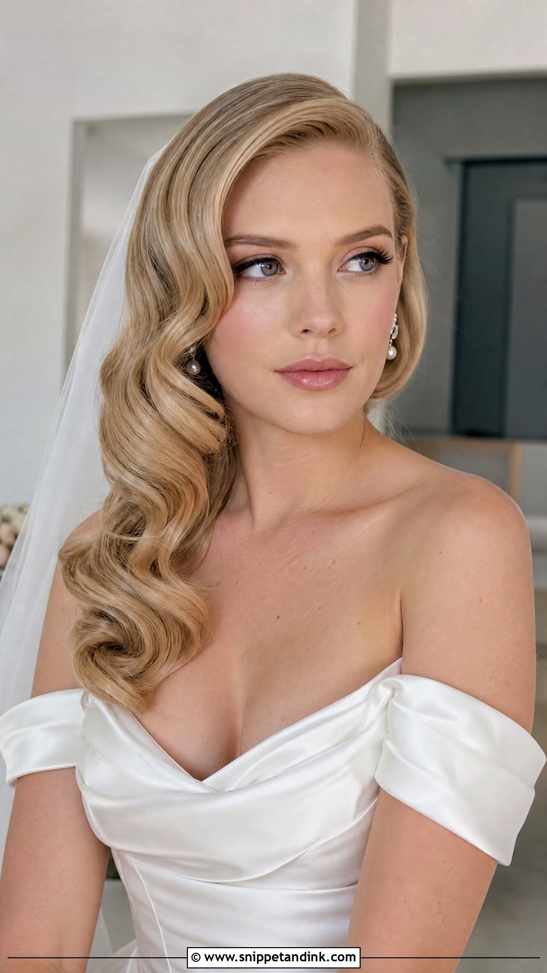 Vintage Waves Wedding Hairstyle For Long Hair - Snippet and Ink - 20 Wedding Hairstyles for Long Hair Off Shoulder Dress