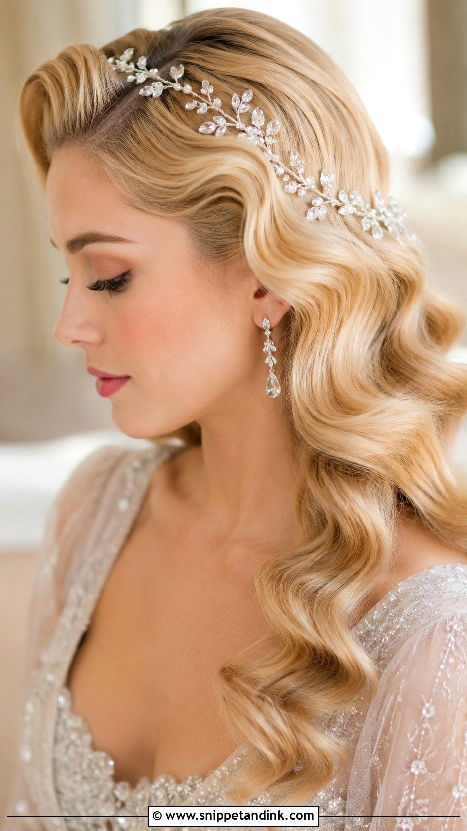 Vintage Waves With Crystal Hair Vine - Snippet and Ink - 25 Vintage Waves Wedding Hair