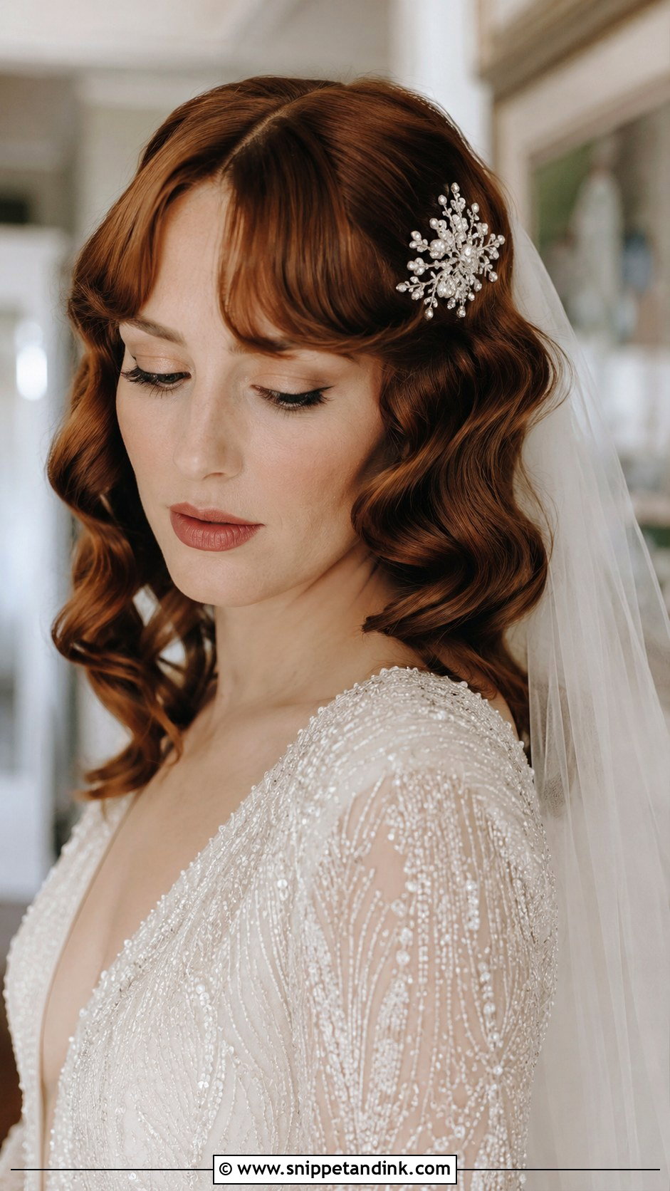 Vintage Waves With Curtain Bangs - Snippet and Ink - 20 Wedding Hair with Curtain Bangs Ideas