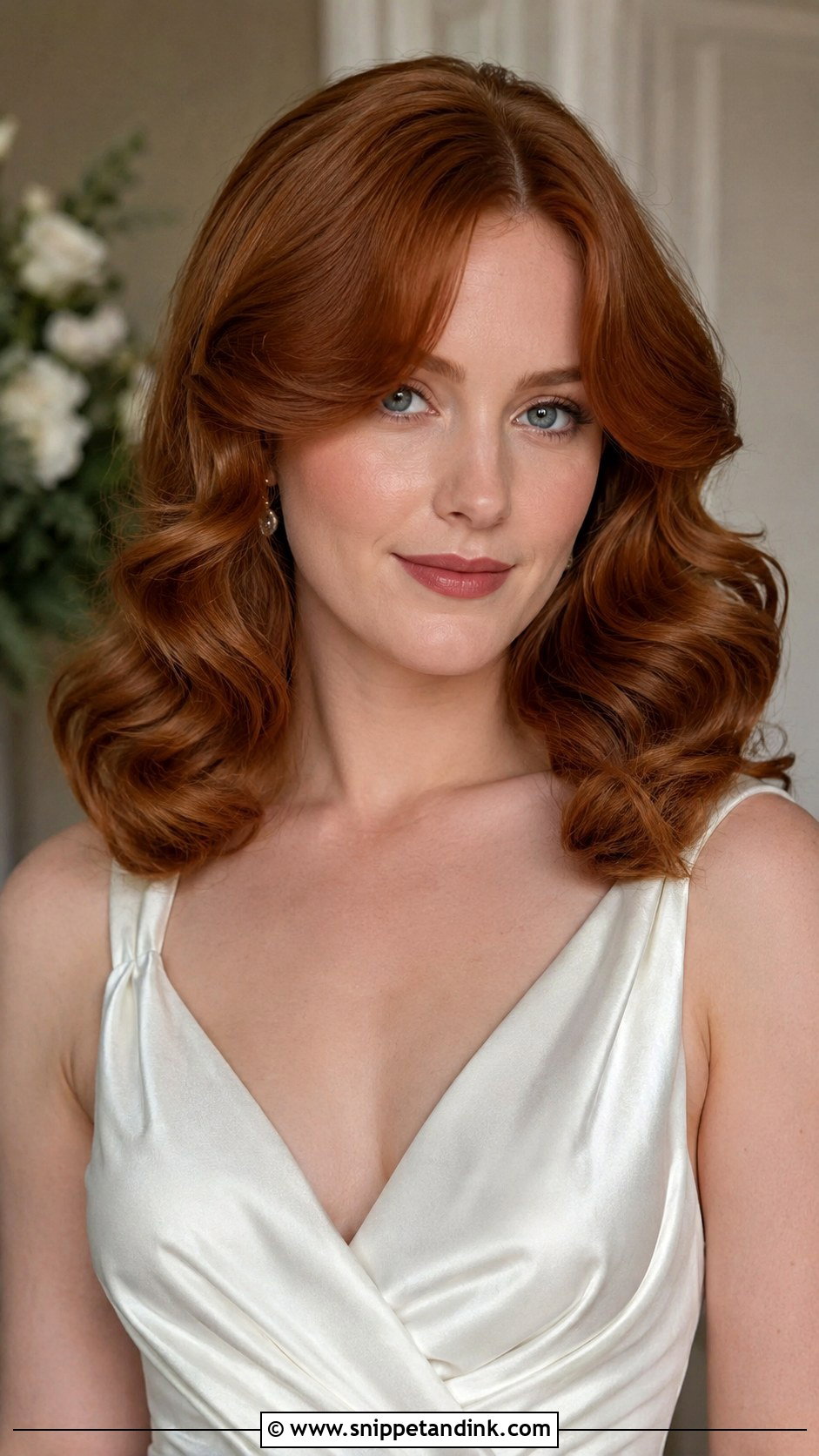Vintage Waves With Curtain Bangs - Snippet and Ink - 20 Bridal Hair with Curtain Bangs