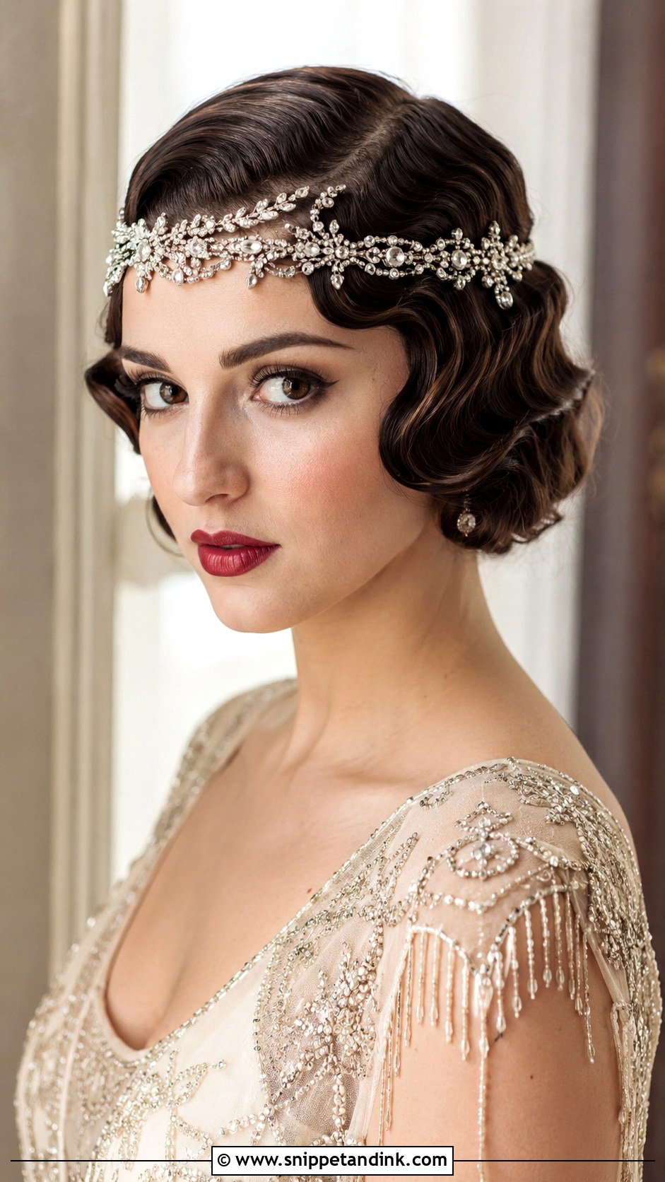 Vintage Waves With Embellished Headband - Snippet and Ink - 20 Hairband Wedding Hairstyle Ideas