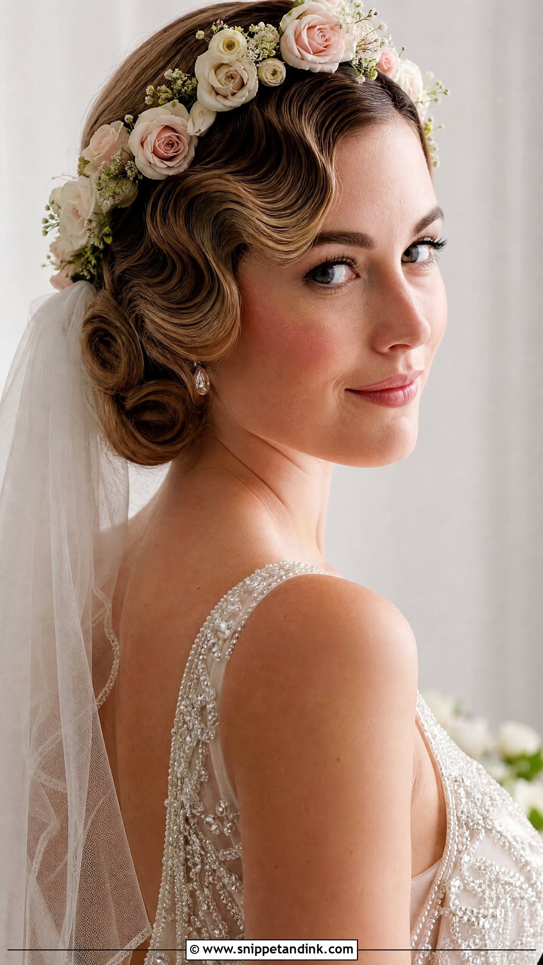 Vintage Waves With Flower Crown - Snippet and Ink - 20 Wedding Hairstyles with Flower Crown