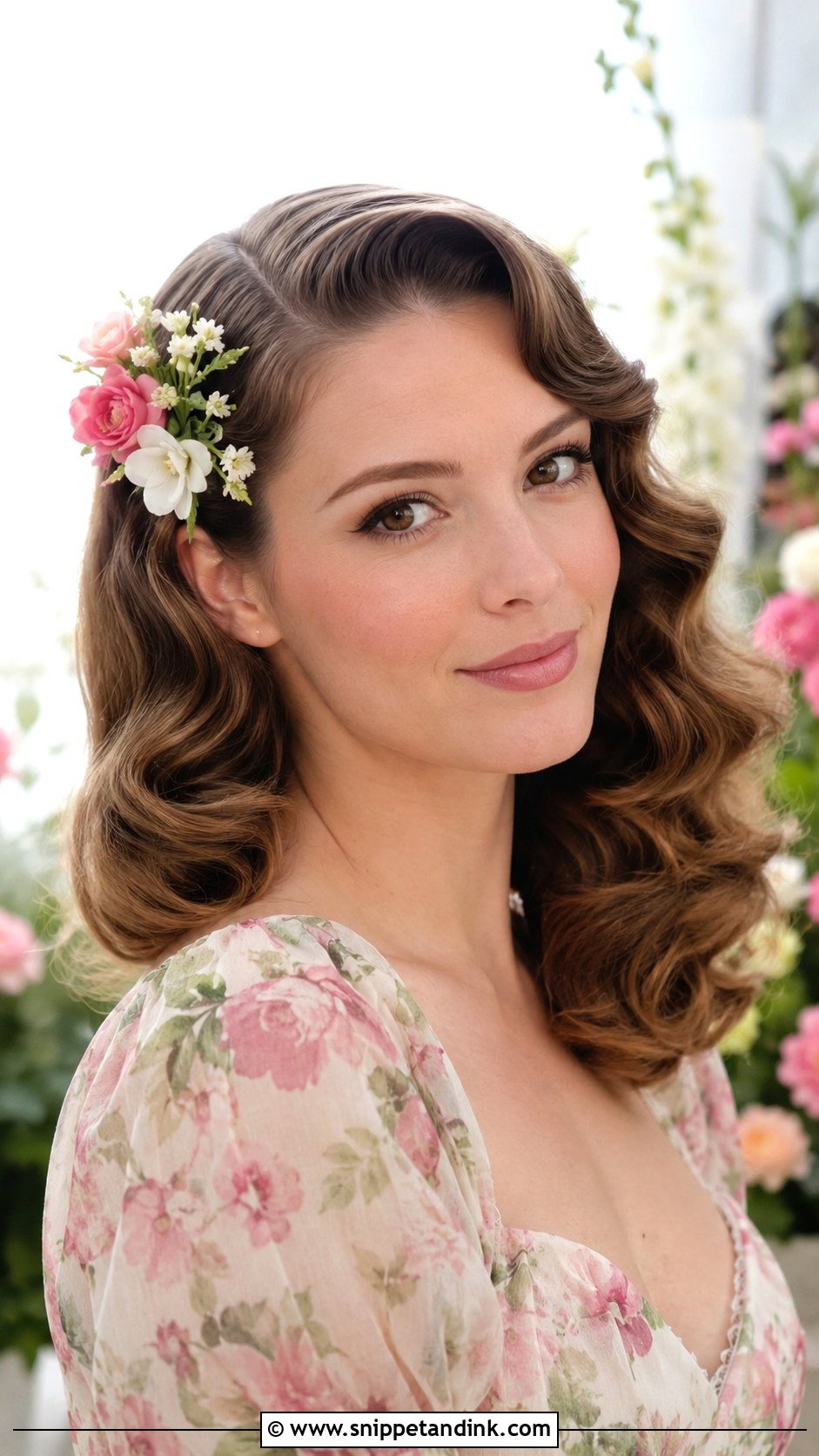 Vintage Waves With Side Floral Accent - Snippet and Ink - 25 Vintage Waves Wedding Hair