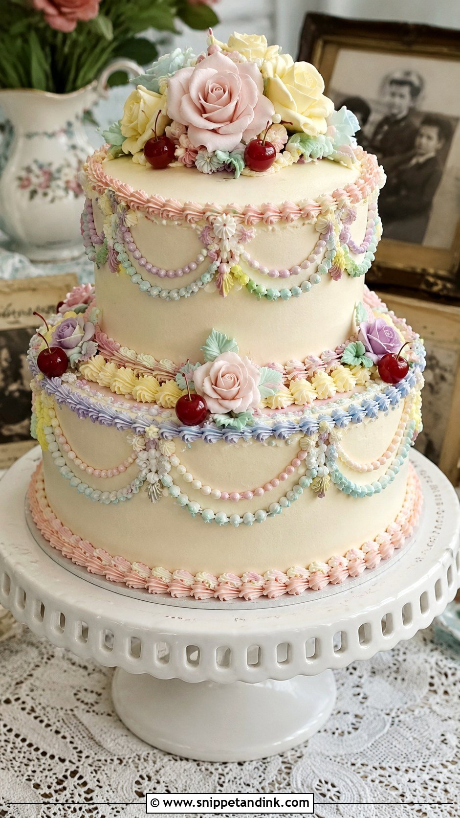 Vintage Wedding Cake - Snippet and Ink - 20 Multi Color Cake Ideas for Wedding