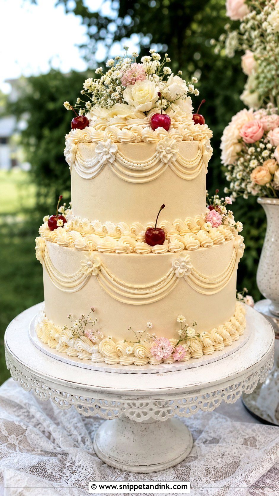 Vintage Wedding Cake - Snippet and Ink - 25 Outdoor Wedding Cake Ideas