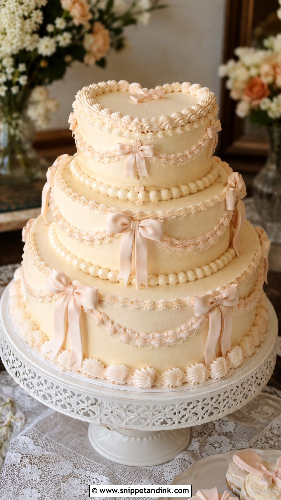 Vintage Wedding Cake With Bows - Snippet and Ink - 20 Charm Cake Ideas for Wedding