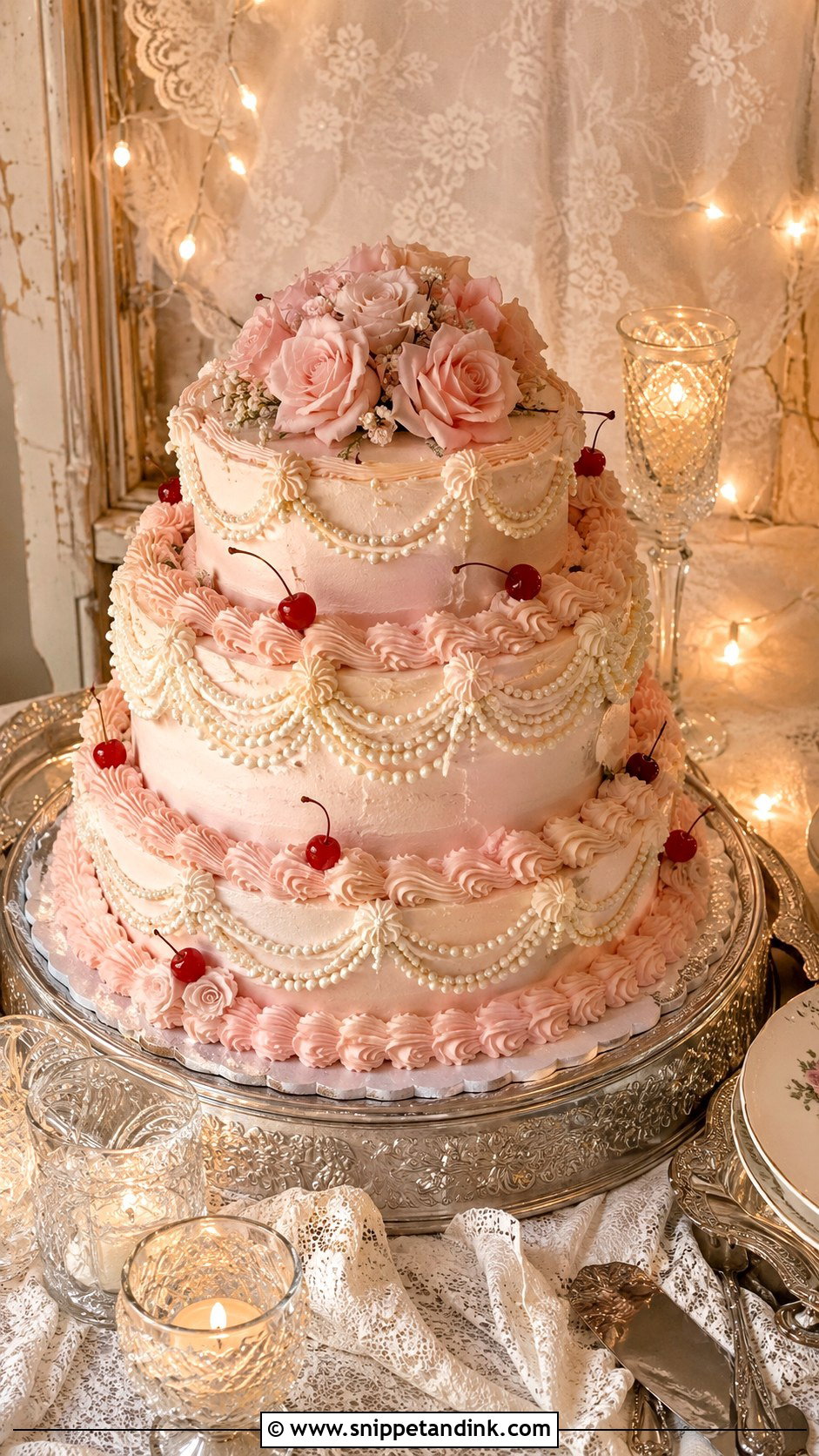 Vintage Wedding Cake With Fairy Lights - Snippet and Ink - 20 Wedding Cake Ideas with Fairy Lights