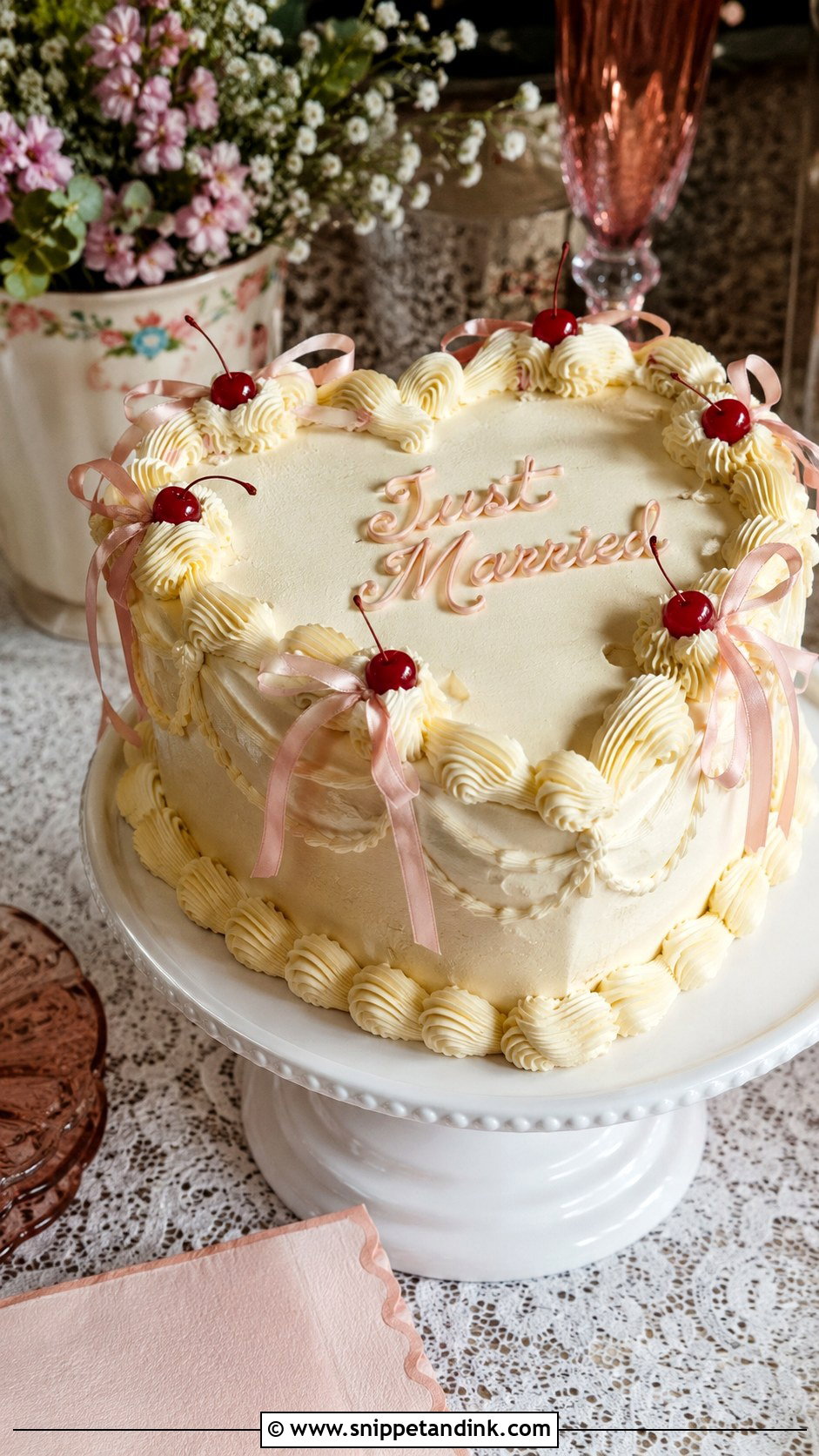 Vintage Wedding Cake With Just Married - Snippet and Ink - 25 Wedding Cake Wording Ideas