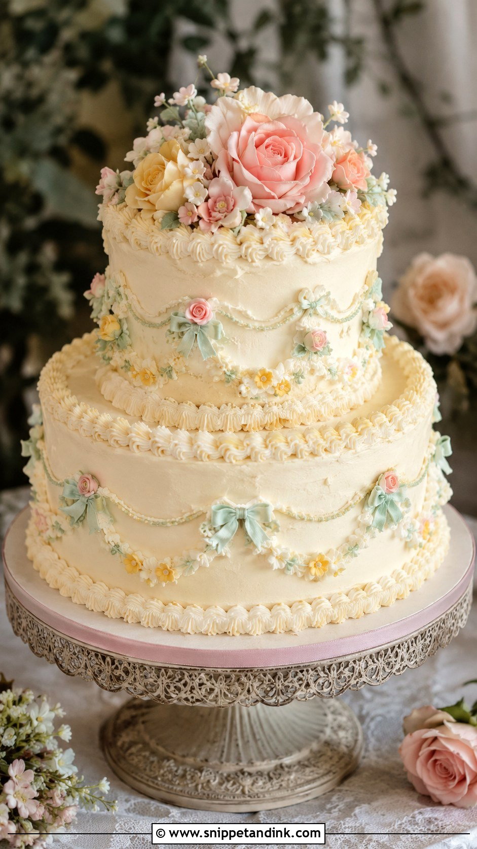Vintage Wedding Cake With Pastel Flowers - Snippet and Ink - 20 Wedding Cake Ideas with Pastel Flowers