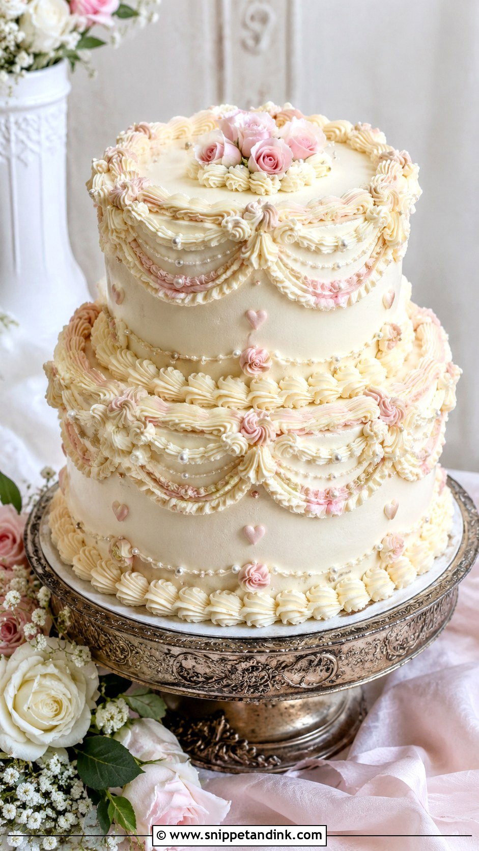 Vintage Wedding Cake With Piping - Snippet and Ink - 20 Love Wedding Cake Ideas