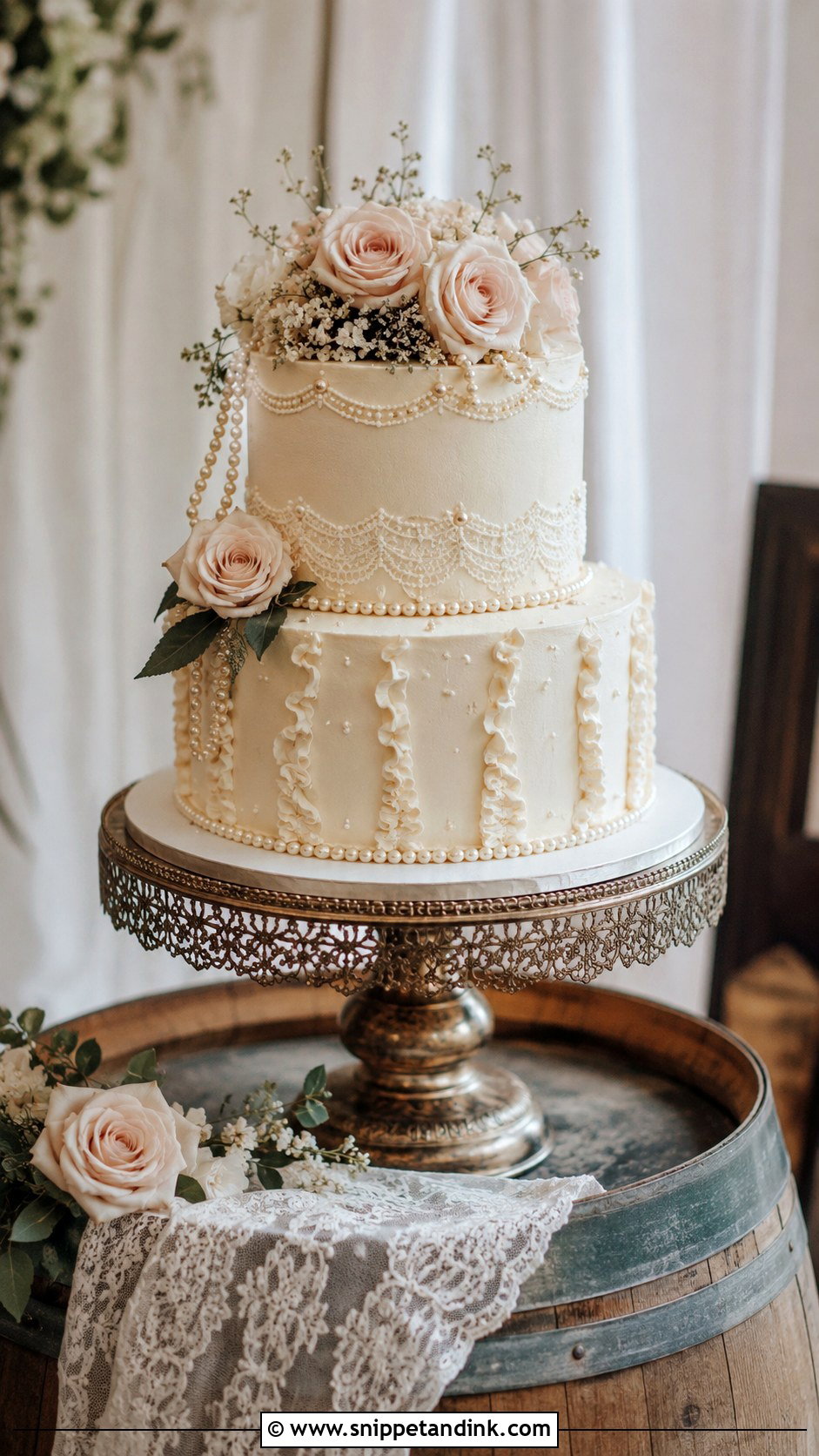 Vintage Wedding Cake on Barrel - Snippet and Ink - 20 Wedding Cake Ideas on Barrel