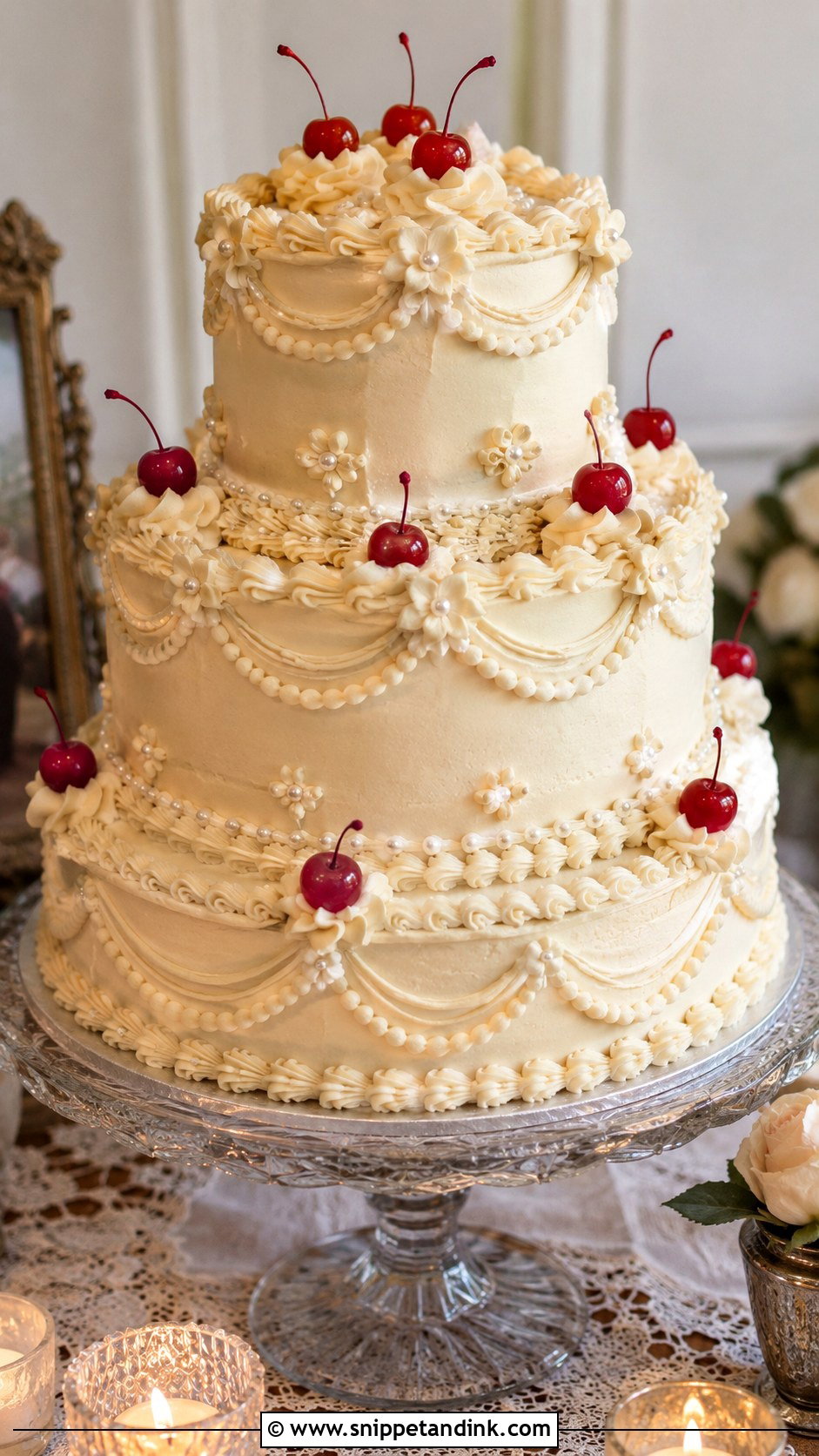Vintage Wedding Cake on Pedestal - Snippet and Ink - 20 Wedding Cake Ideas on Pedestals