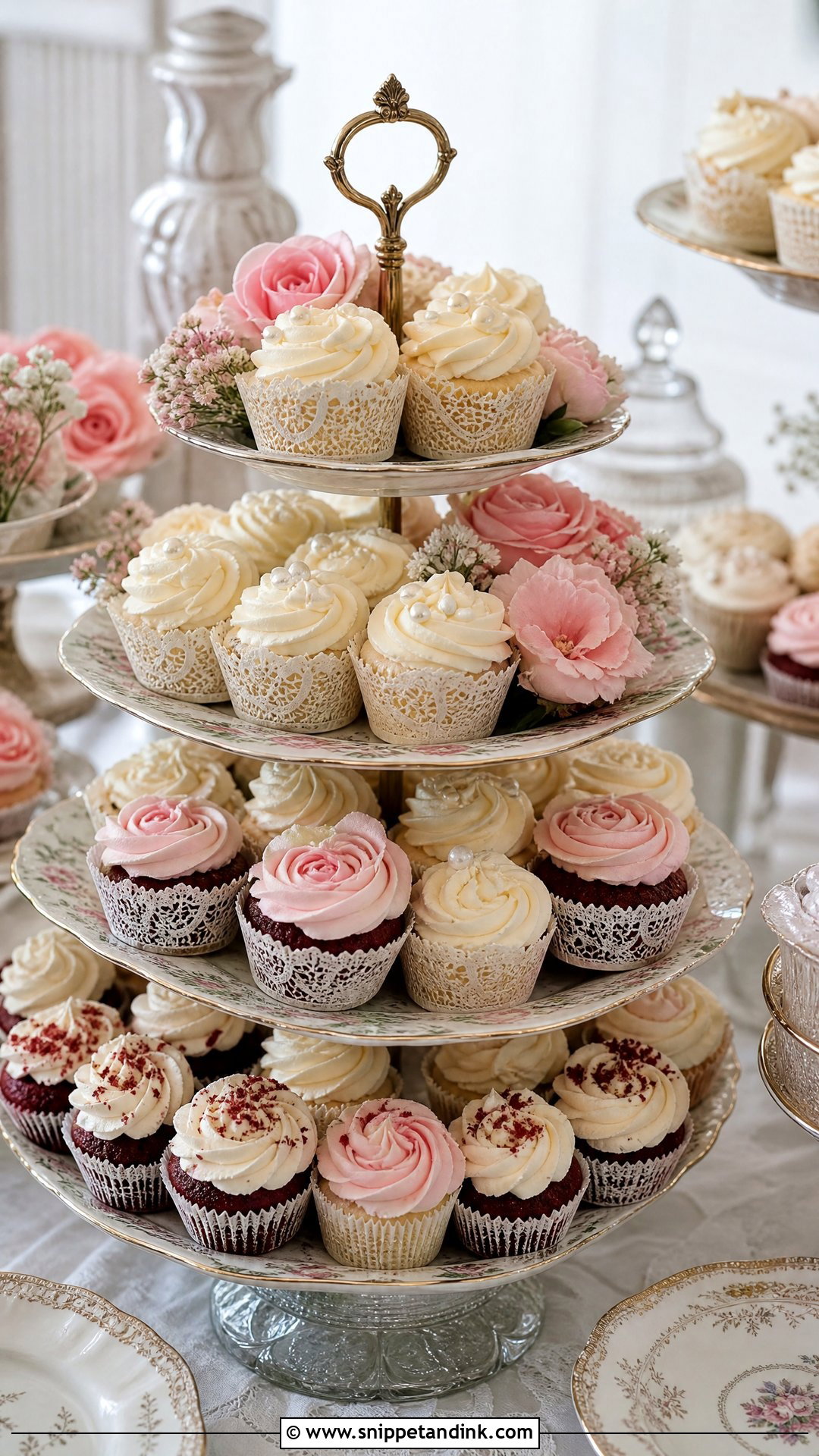 Vintage Wedding Cupcake Tower - Snippet and Ink - 20 Wedding Cupcake Tower Ideas