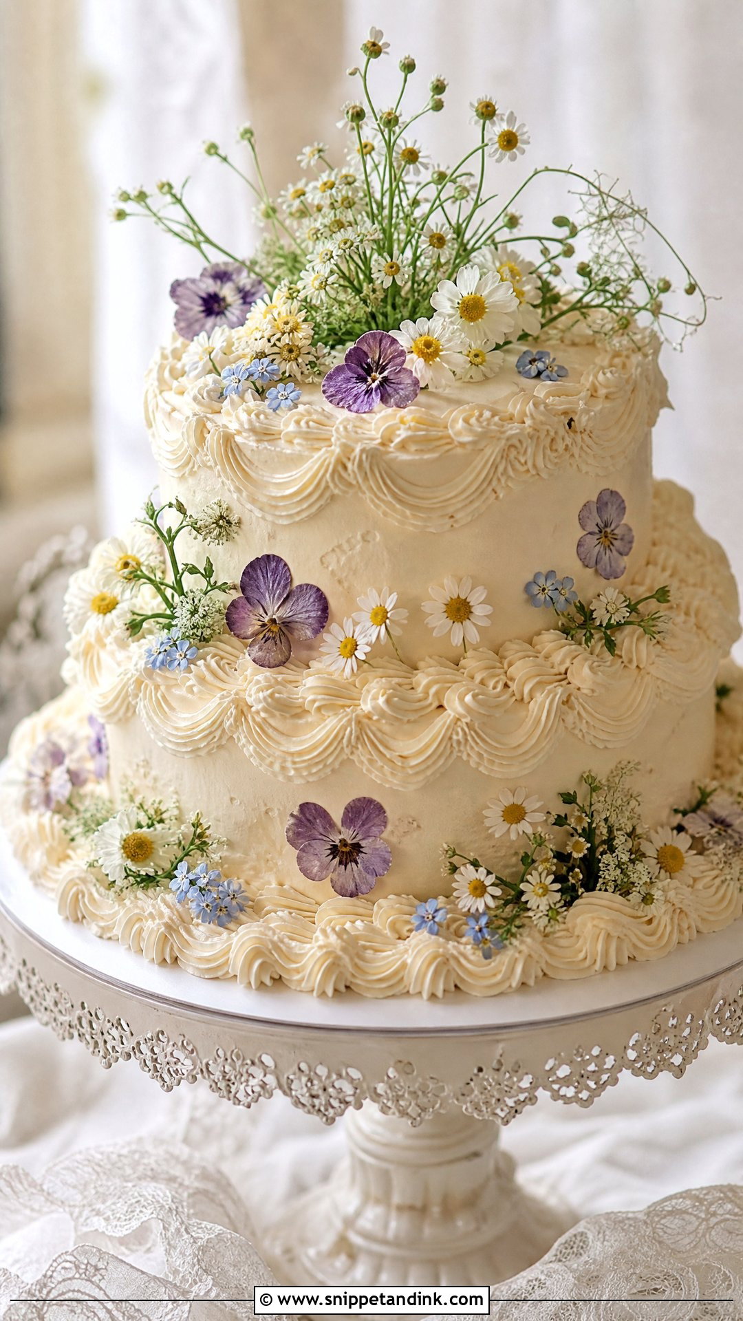 Vintage Wildflower Wedding Cake - Snippet and Ink - 20 Wildflower Wedding Cake Ideas