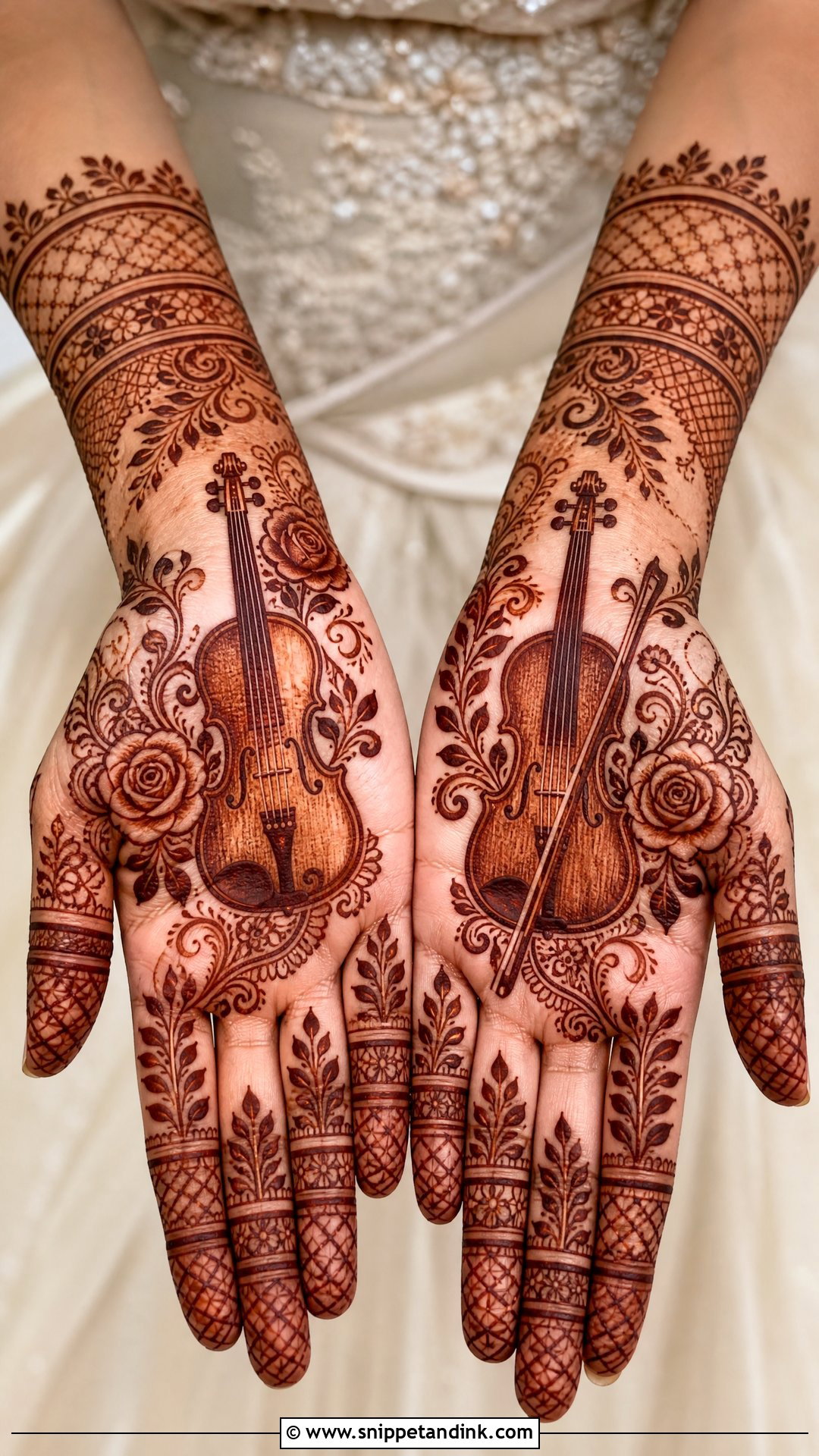 Violin Bridal Instruments Mehndi Design - Snippet and Ink - 20 Bridal Instruments Mehndi Designs