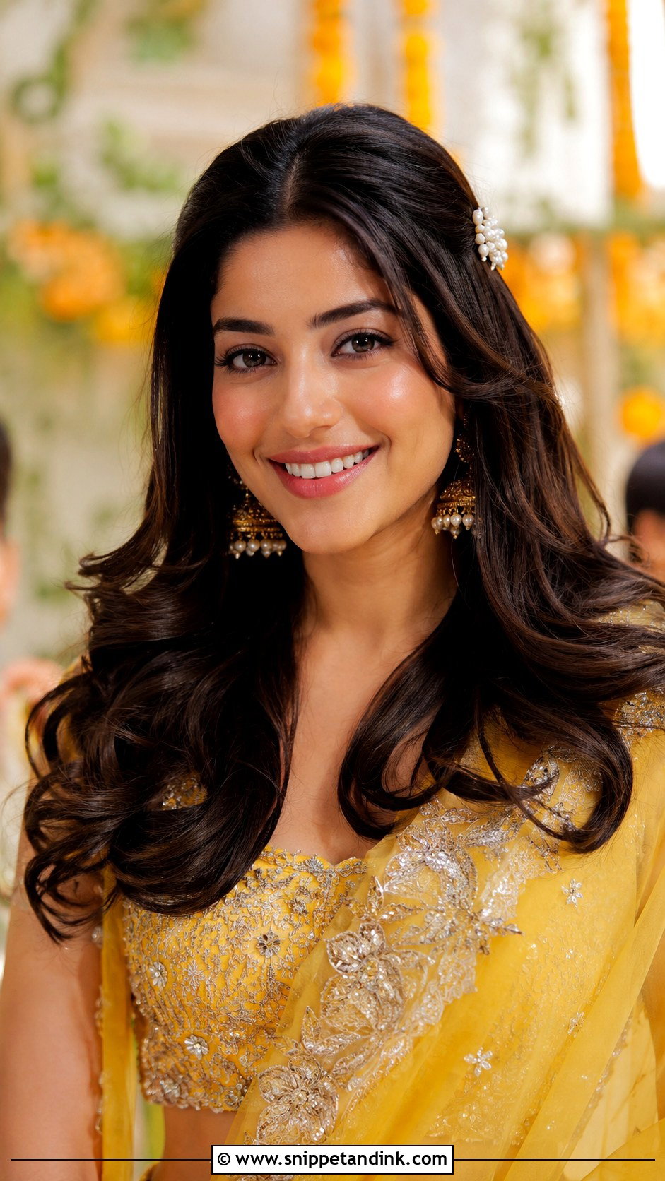 Voluminous Blowout Open Hair - Snippet and Ink - 25 Haldi Ceremony Hairstyle for Bride Ideas
