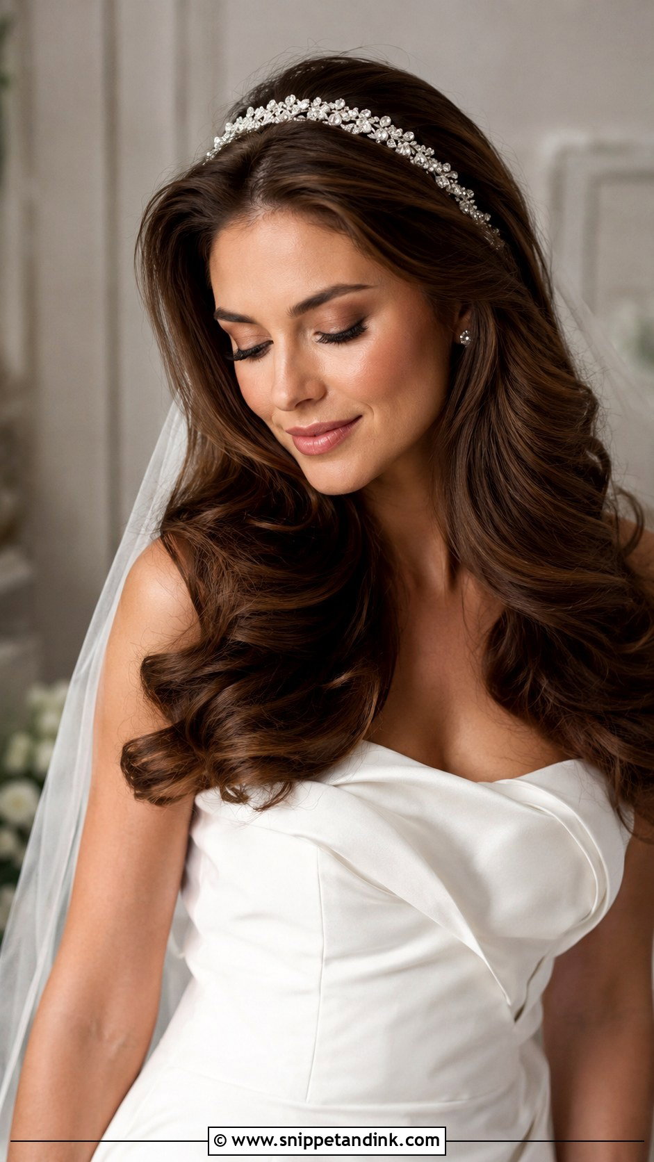 Voluminous Blowout With Crystal Headband - Snippet and Ink - 20 Bridal Hair Down with Headpiece Ideas