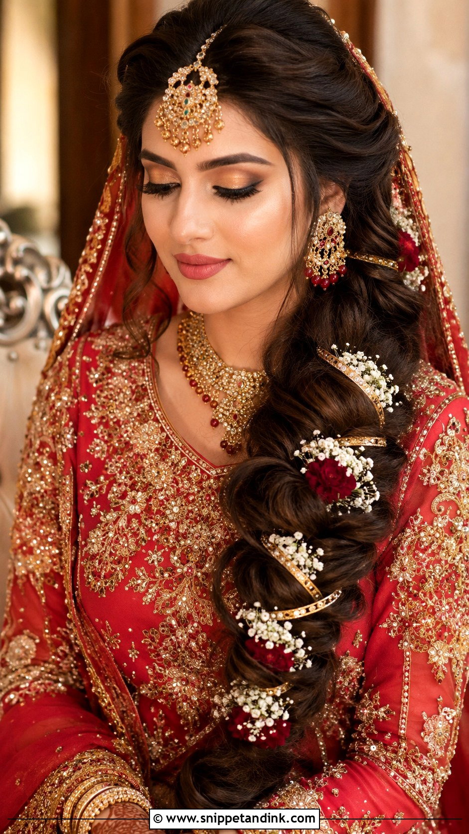 Voluminous Braid With Gota - Snippet and Ink - 20 Pakistani Barat Bridal Hair Styles