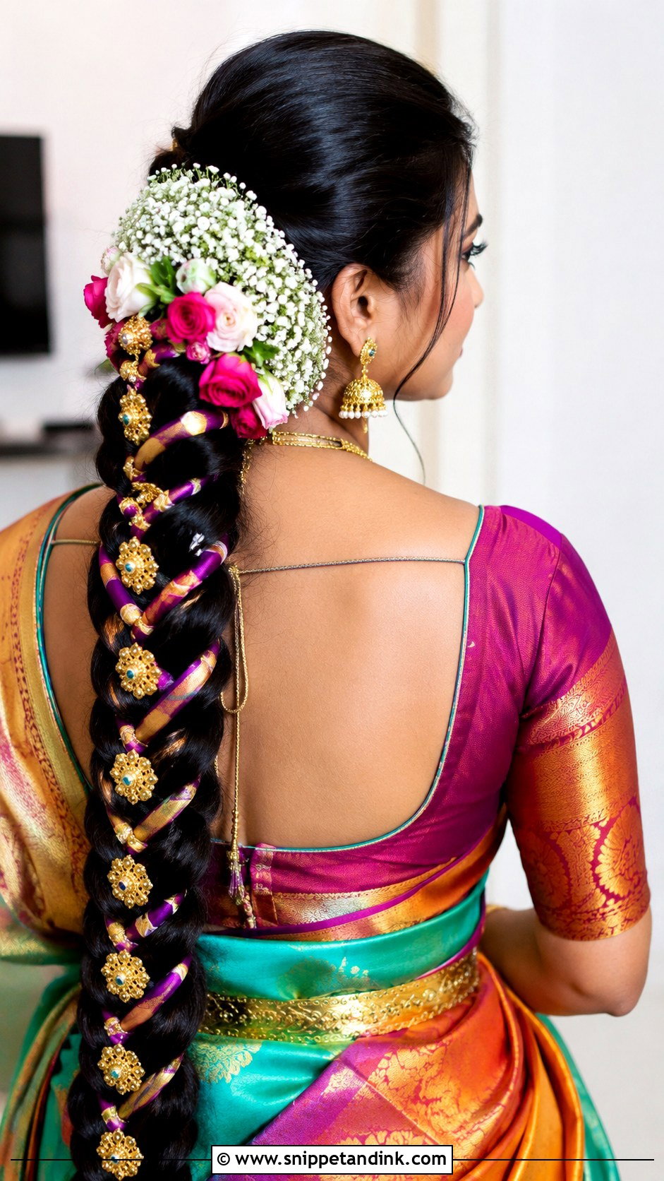 Voluminous Braid with Ribbons - Snippet and Ink - 25 South Indian Bride Muhurtham Hairstyle Ideas
