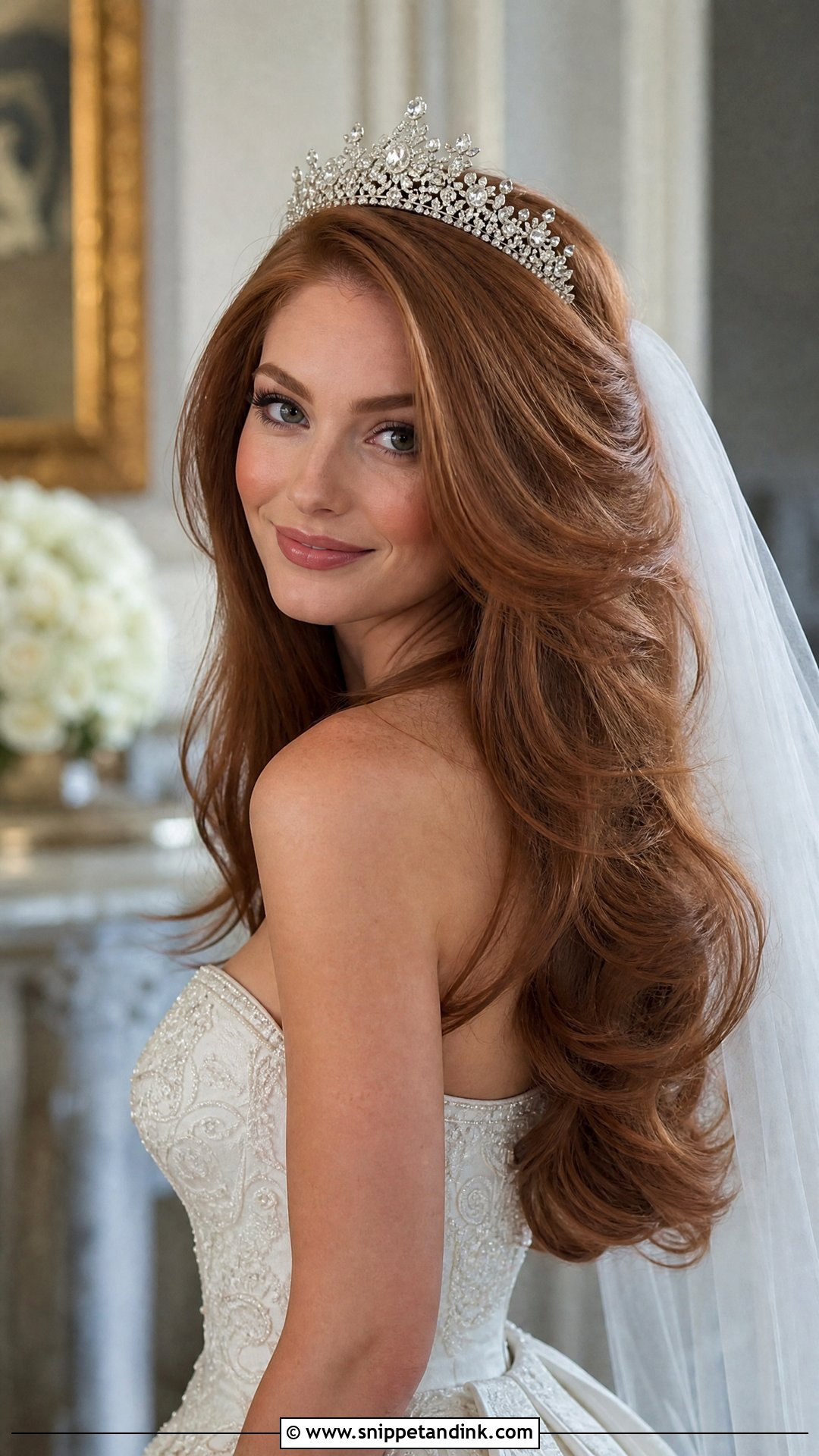 Voluminous Bridal Blowout With Crown - Snippet and Ink - 20 Bridal Hairstyle with Crown Ideas