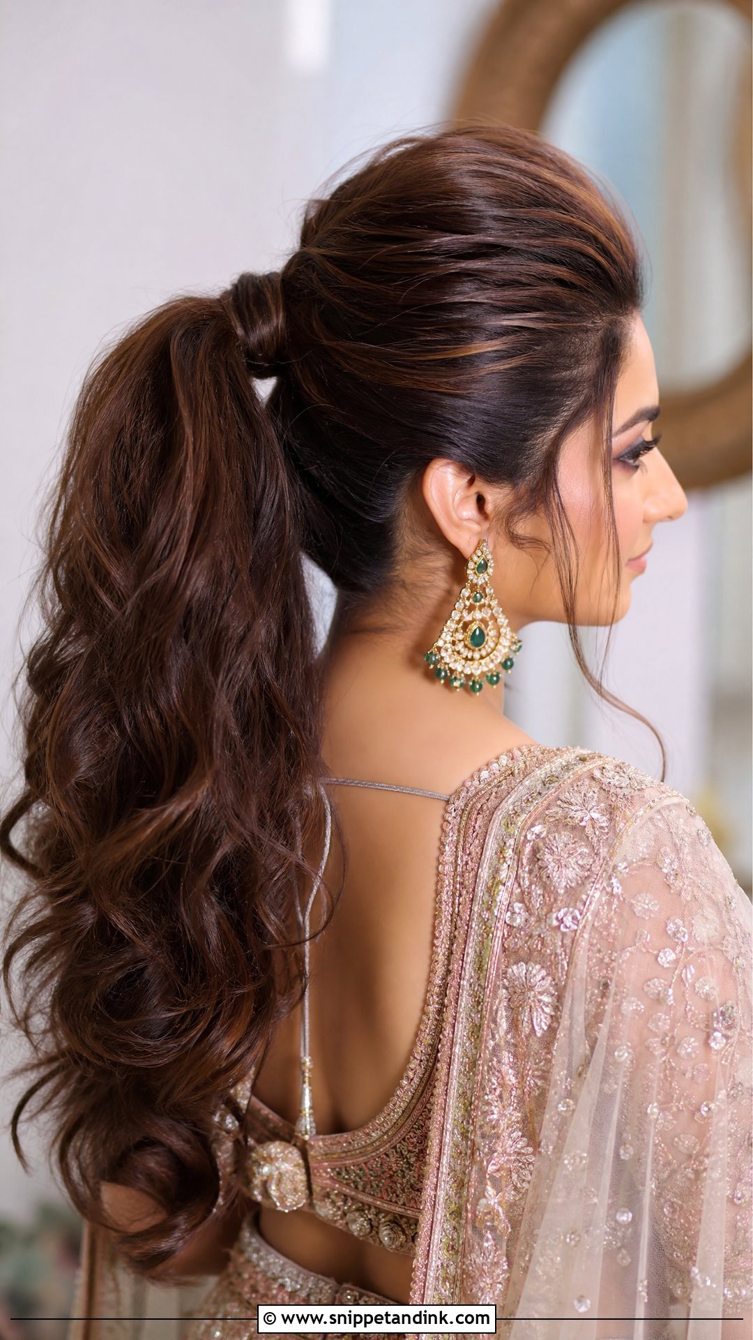 Voluminous Bridal Ponytail - Snippet and Ink - 20 Sangeet Bridal Hairstyles