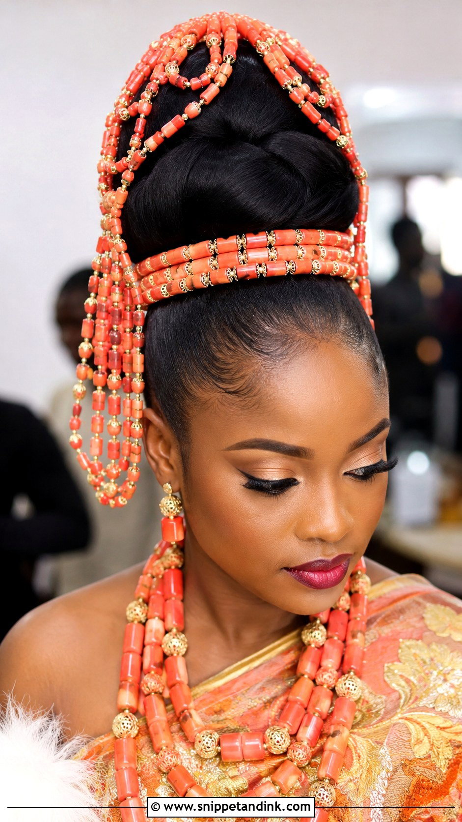 Voluminous Bun With Beaded Veil - Snippet and Ink - 20 Igbo Bride Hairstyles