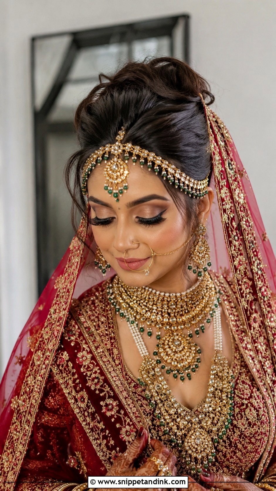 Voluminous Bun With Matha Patti - Snippet and Ink - 25 Traditional Indian Weddings Bridal Hairstyles