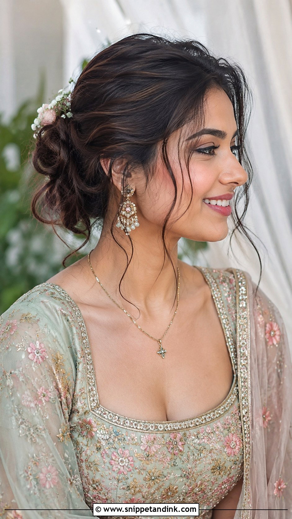 Voluminous Bun for Lehenga - Snippet and Ink - 20 Ban Hairstyle Indian Wedding Ideas