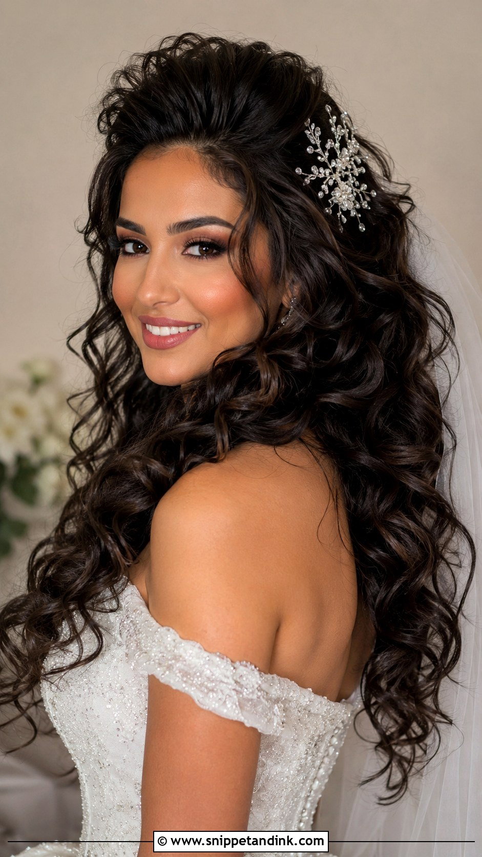Voluminous Curls Bridal Look - Snippet and Ink - 20 Arab Wedding Hairstyles