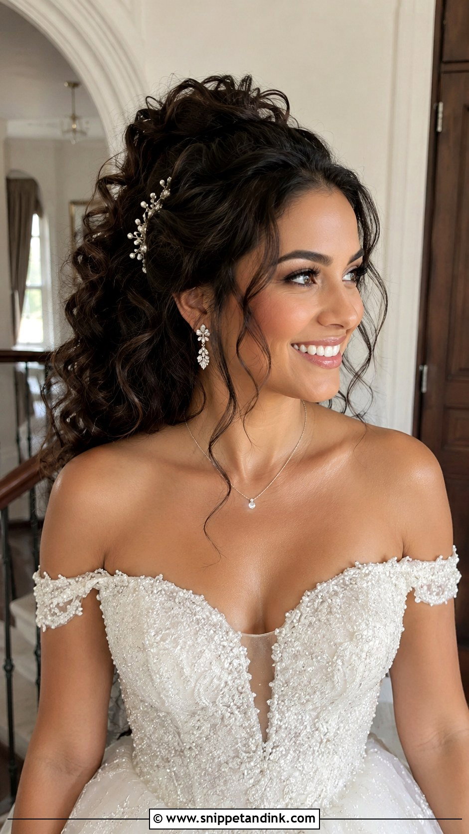 Voluminous Curls Pulled Back - Snippet and Ink - 20 Bridal Hair Front View Ideas