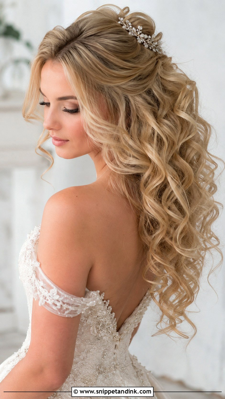 Voluminous Curls Swept Back - Snippet and Ink - 25 Bridal Hair for Round Face Ideas