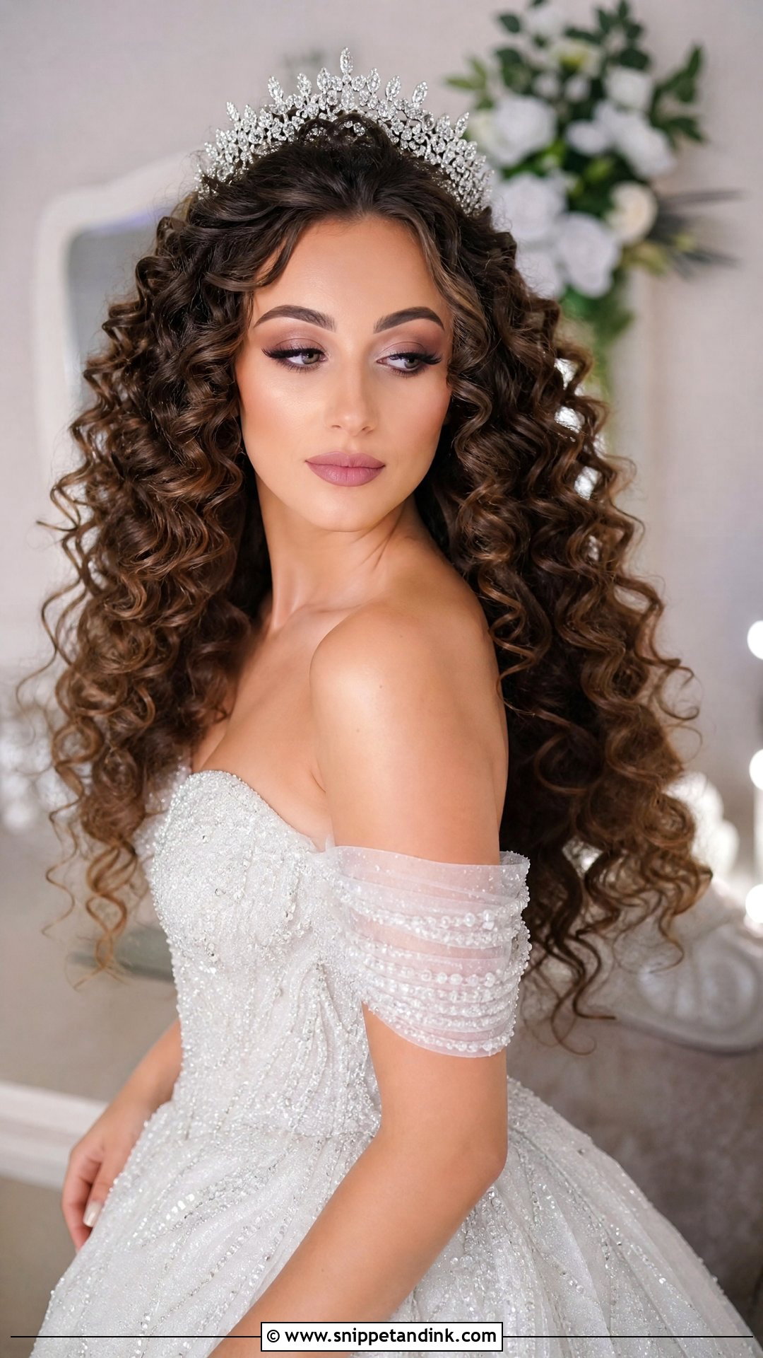 Voluminous Curls With Crown - Snippet and Ink - 20 Wedding Crown Hairstyles