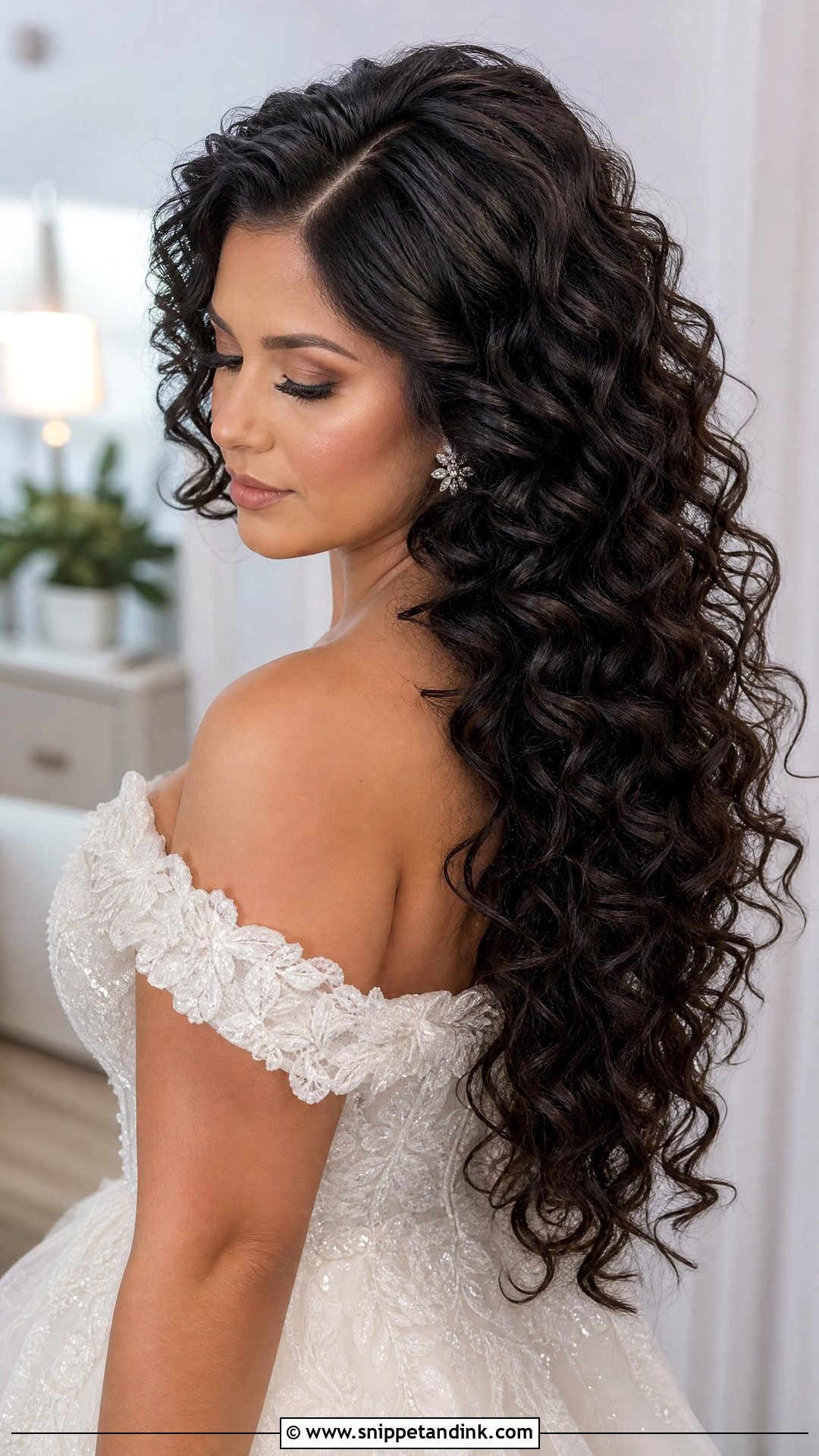 Voluminous Curls With Deep Part - Snippet and Ink - 20 Bridal Hair Curly Down Ideas