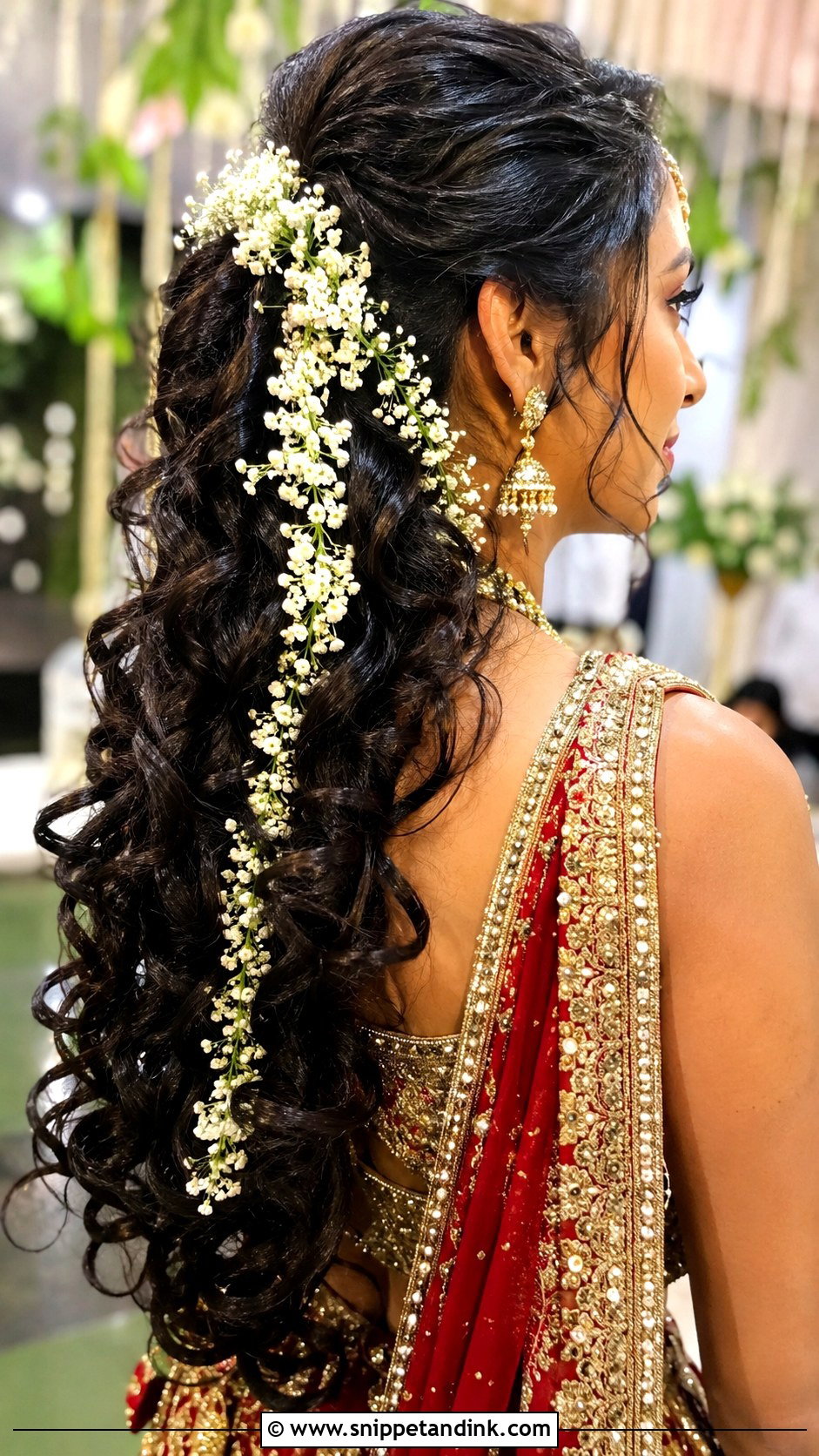 Voluminous Curls With Gajra - Snippet and Ink - 25 Open Hair Bridal Look Ideas