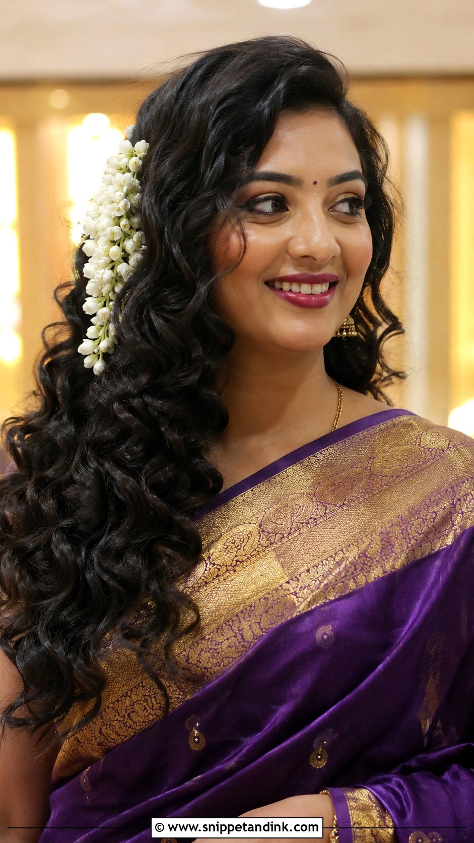 Voluminous Curls With Gajra - Snippet and Ink - 25 Indian Wedding Open Hair Hairstyles